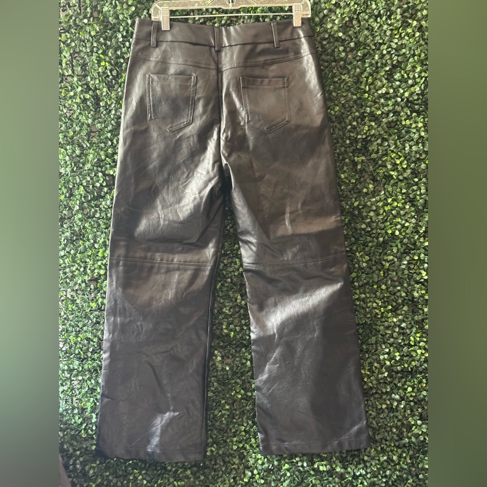 GLAM FAUX LEATHER WIDE LEG TROUSER PANTS - Picture 2 of 9
